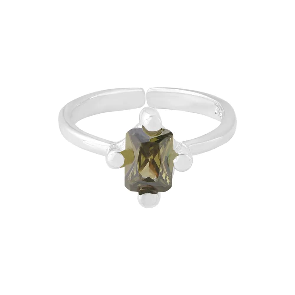 Emerald-Cut Gem Ring in Green — Sterling silver