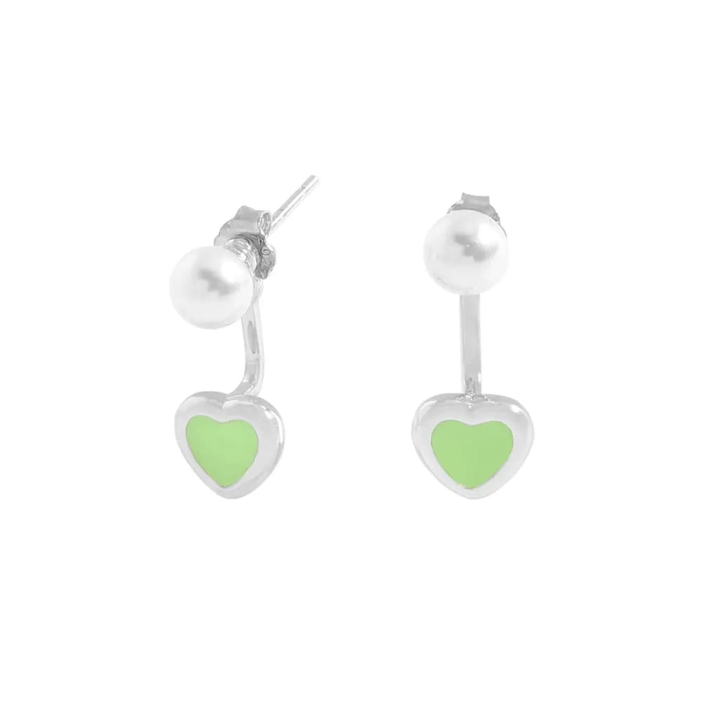 Heart Pearl Earrings in Water Green — Sterling silver