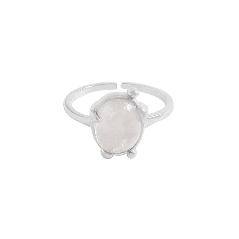 Oval Enamel Cabochon Ring in White — Sterling silver