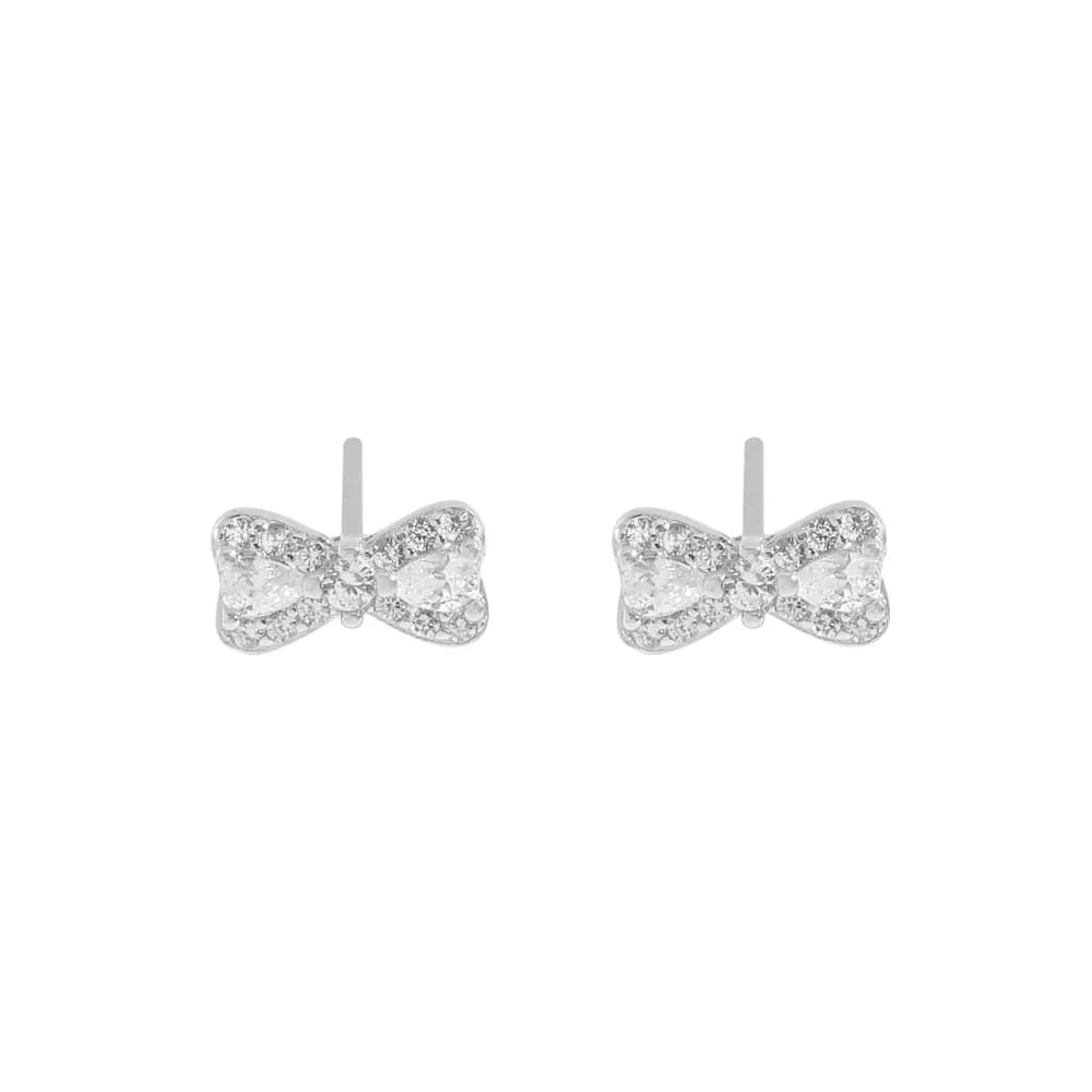 Bow Pavé Earrings in Platinum — Sterling silver