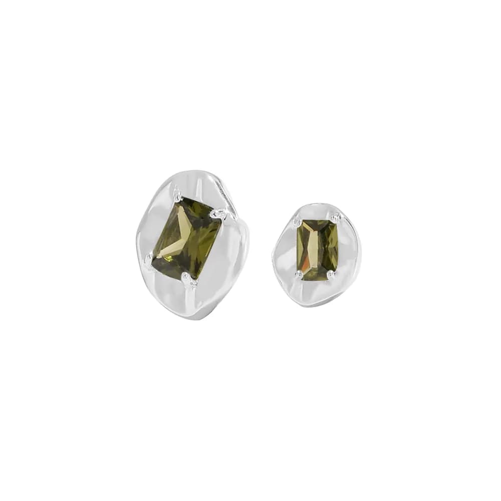 Rectangular Gem Stud Earrings in Green — Sterling silver