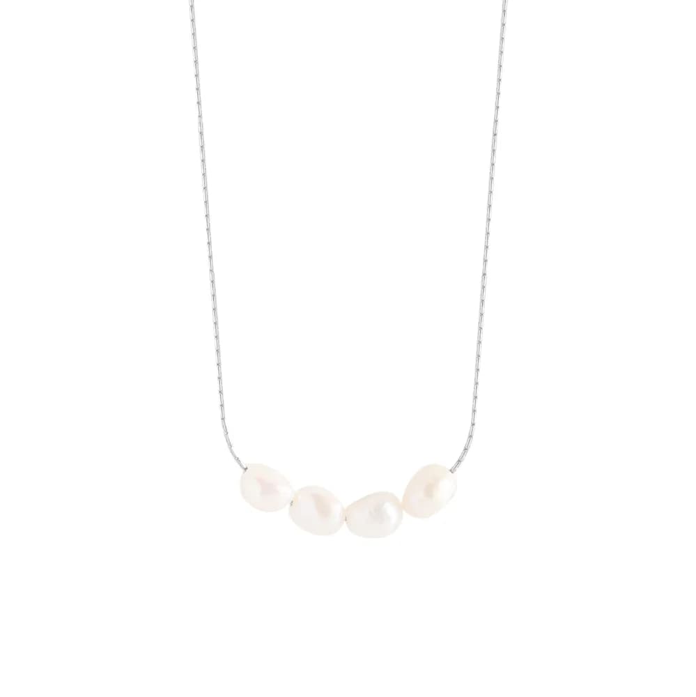 Pearl Curved Necklace in Platinum — Sterling silver