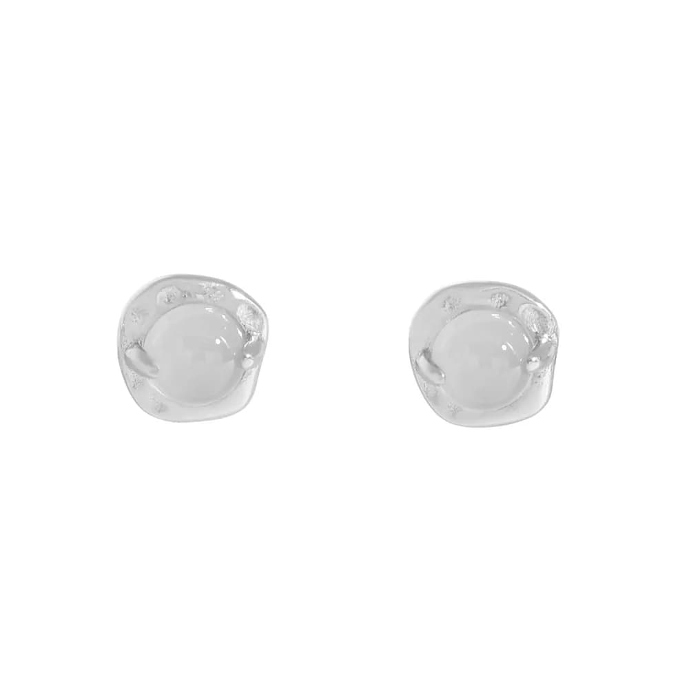 Opalescent Cabochon Studs in Platinum — Sterling silver