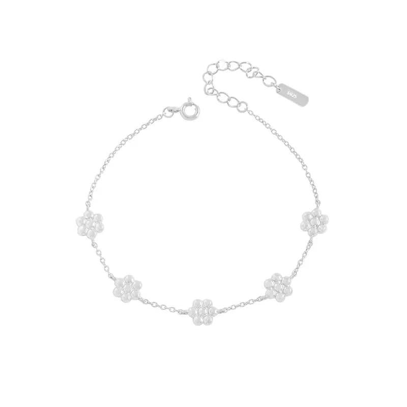 Floral Charm Bracelet in Platinum — Sterling silver