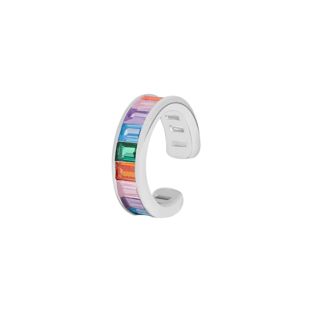 Rainbow Inlay Hoop Earrings in Platinum — Sterling silver
