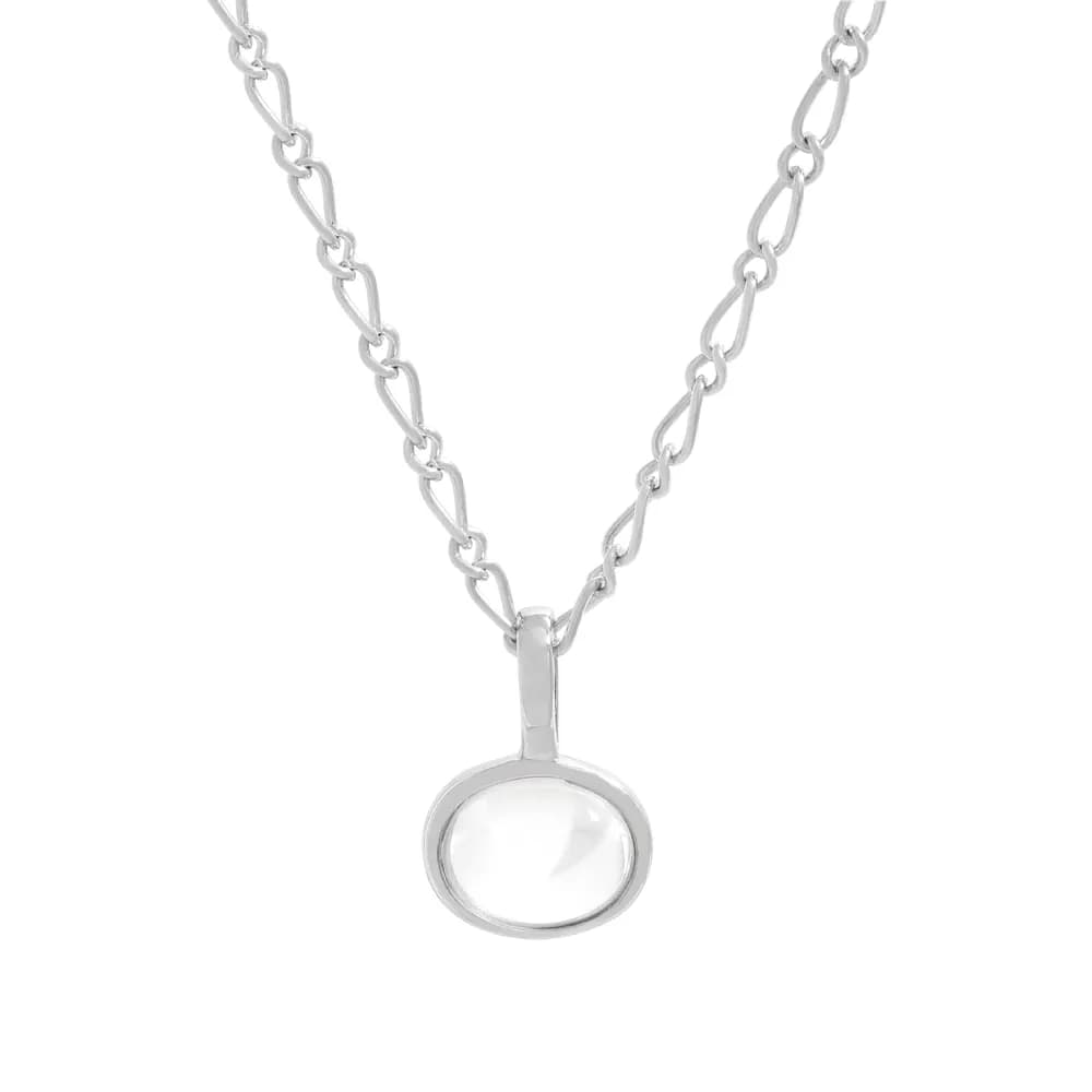 Double Bezel Pendant Necklace in White Stone — Sterling silver