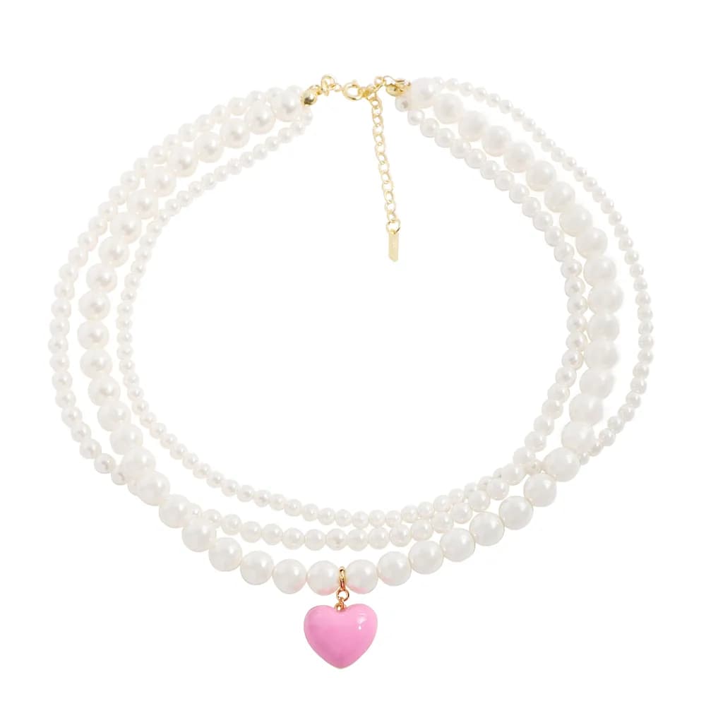 Triple Pearl Heart Necklace in Gold — Sterling silver