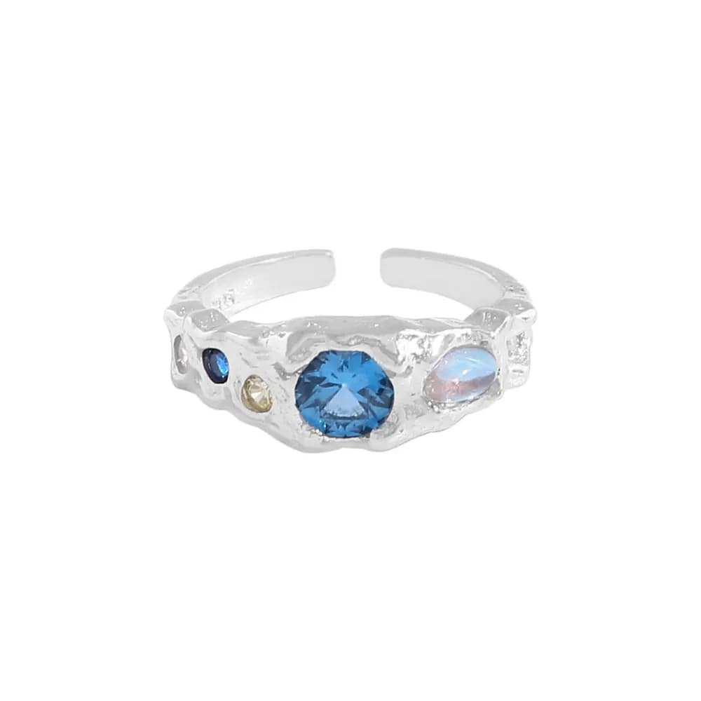 Blue Gem Cluster Ring in Platinum — Sterling silver