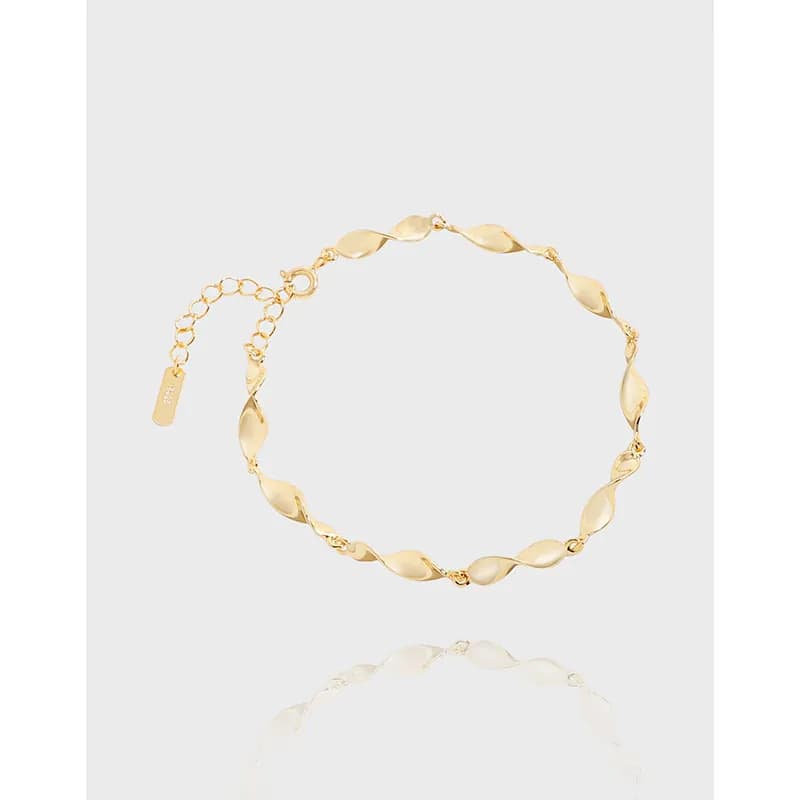 Polished sterling silver bracelet with alternating curved leaf links and an adjustable extender chain.