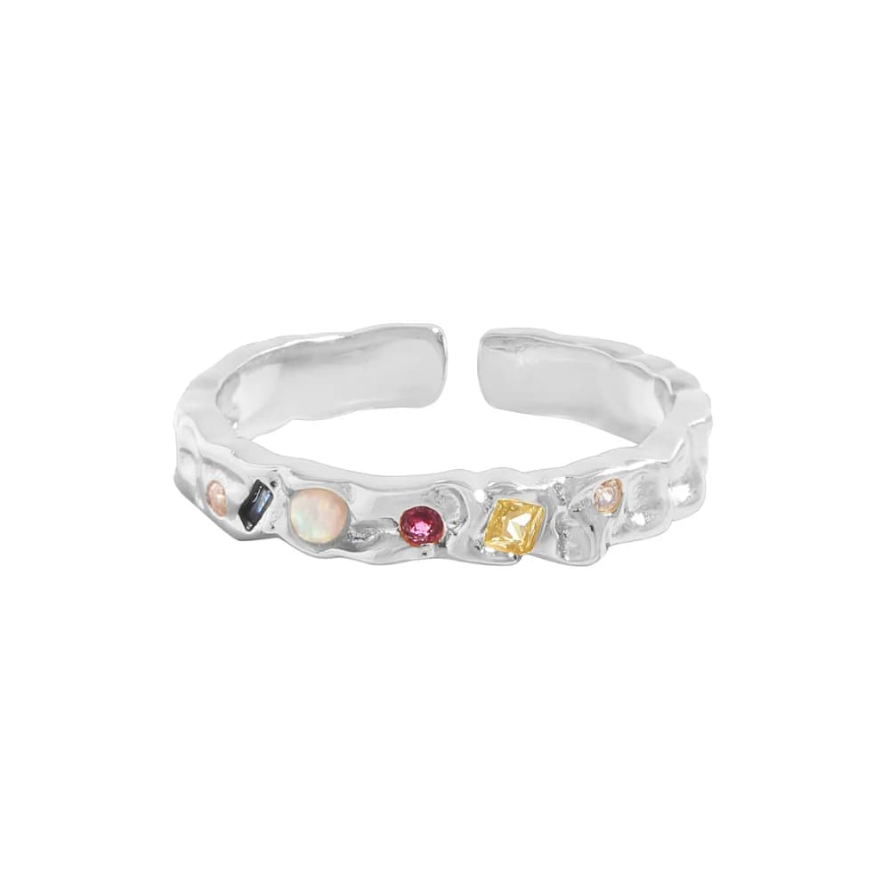 Textured Gemstone Ring in Platinum — Sterling silver