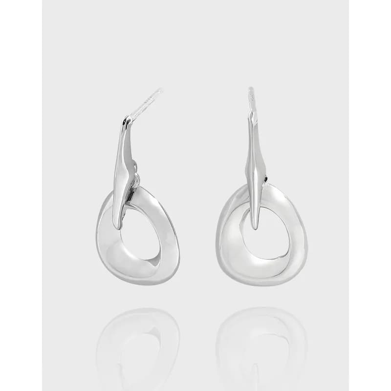 Polished sterling silver earrings with open teardrop loops hanging from slender posts.