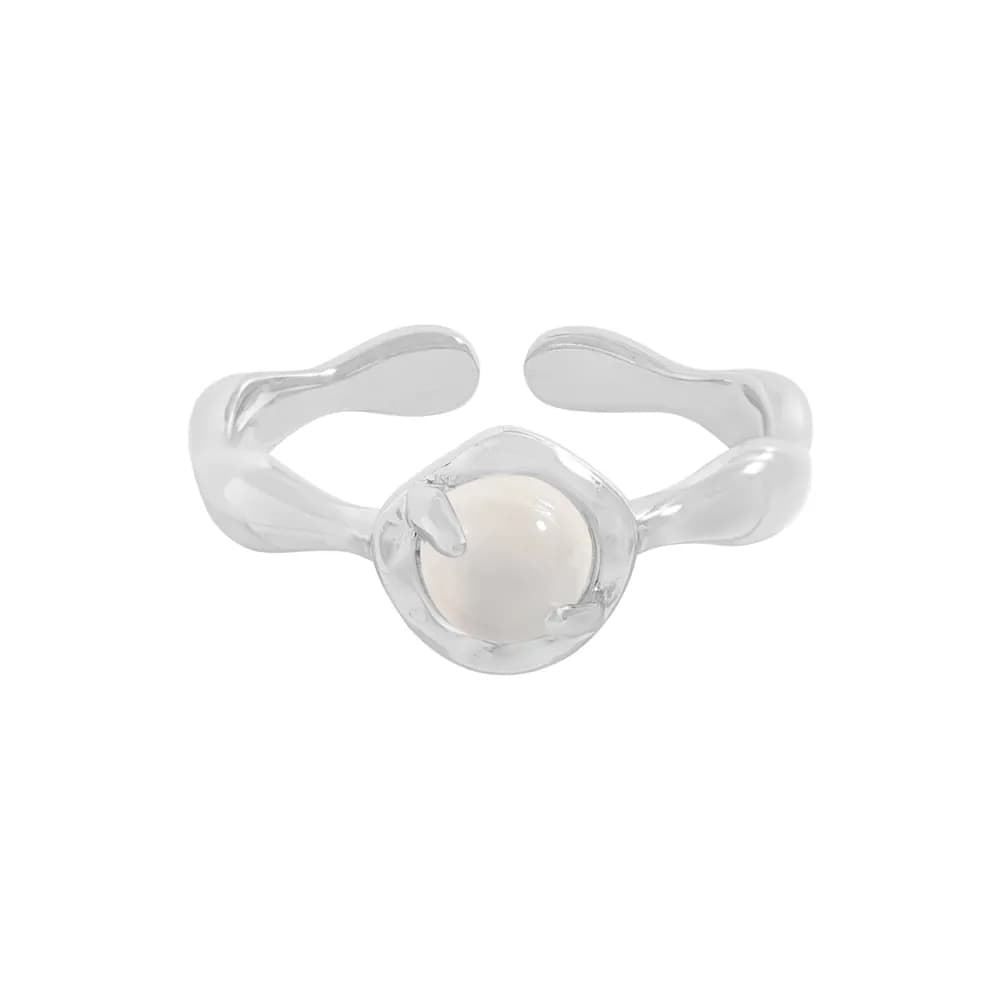 Open Circle Pearl Ring in Platinum — Sterling silver
