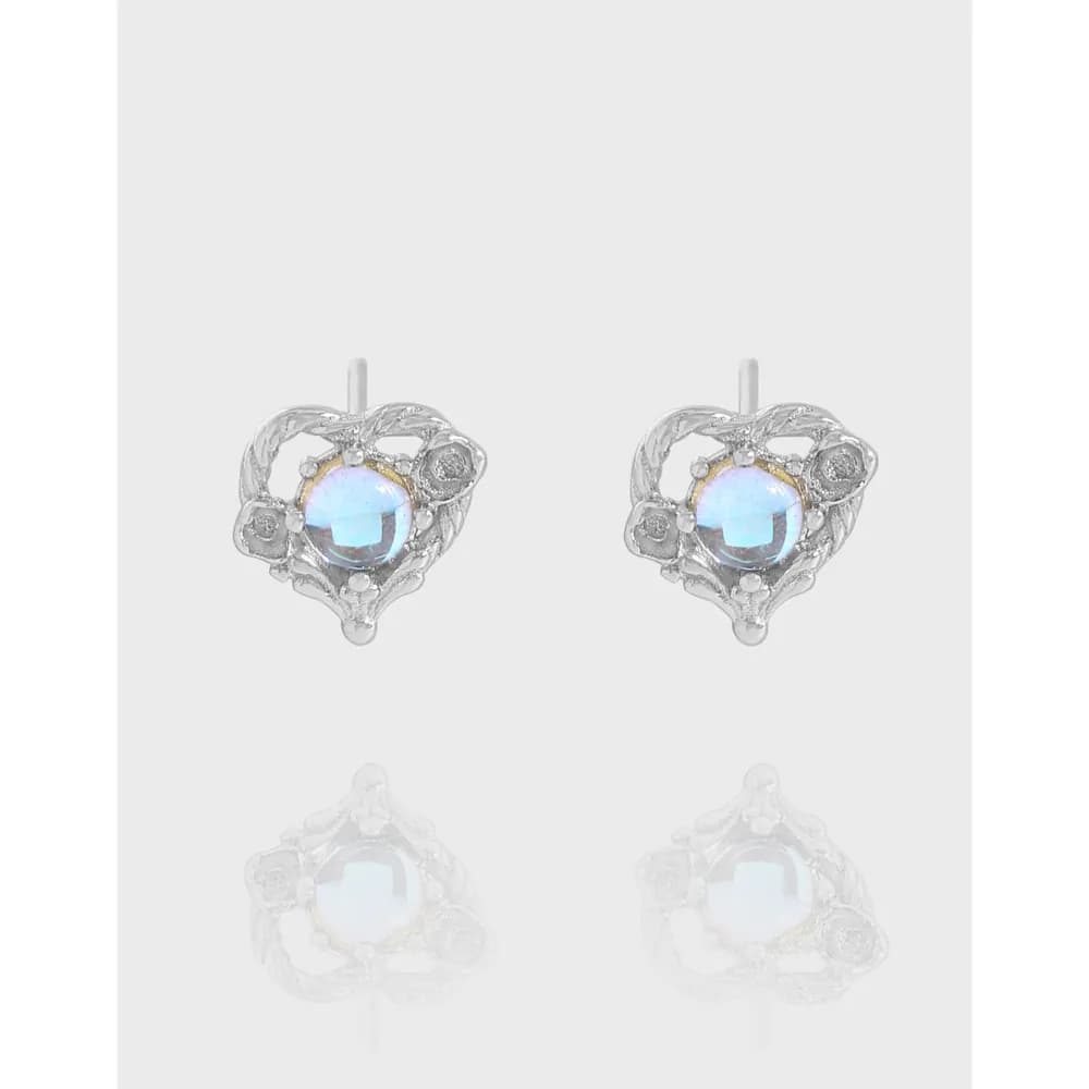 Pair of sterling silver Moonstone Filigree Earrings with iridescent blue cabochons