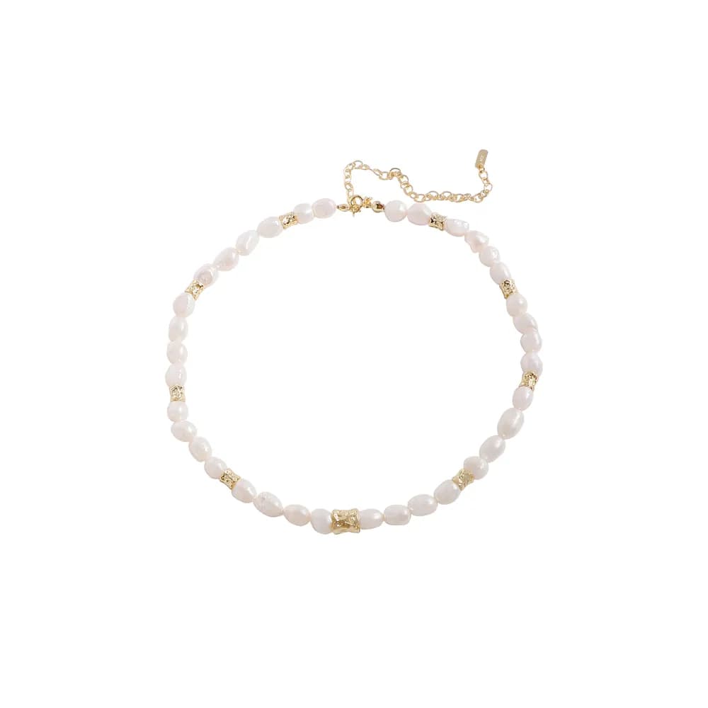 Pearl Bead Necklace in Gold — Sterling silver