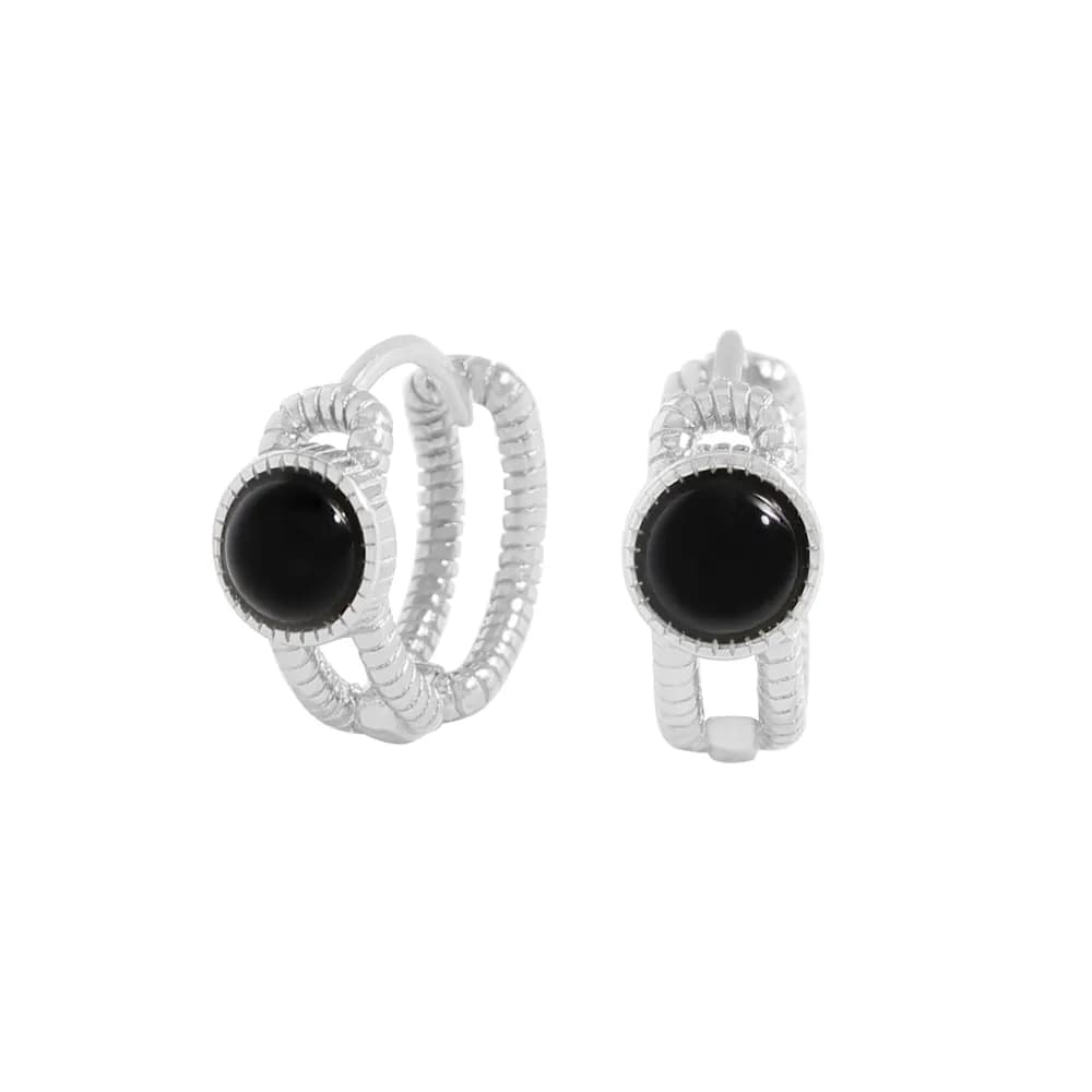 Black Onyx Hoop Earrings in Silver — Sterling silver