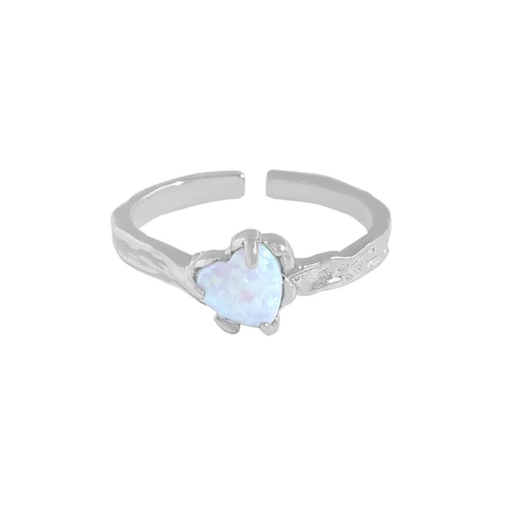 Opal Heart Ring in Platinum — Sterling silver