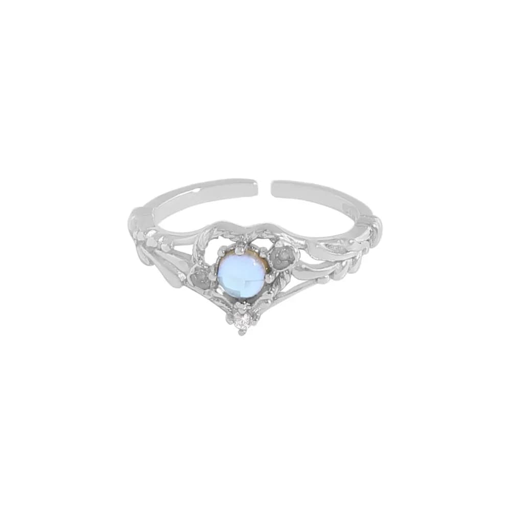 Moonstone Halo Ring in Platinum — Sterling silver