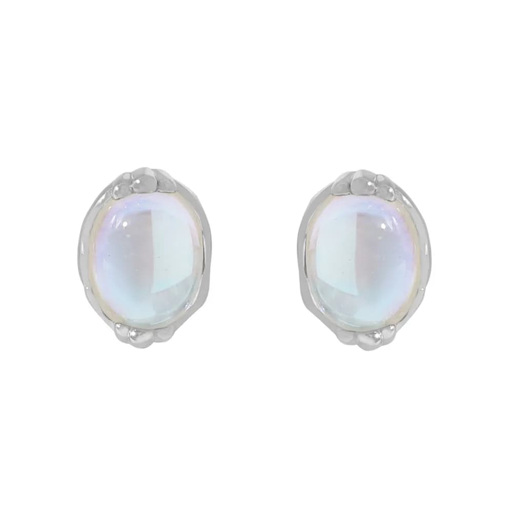 Opal Cabochon Earrings in Platinum — Sterling silver