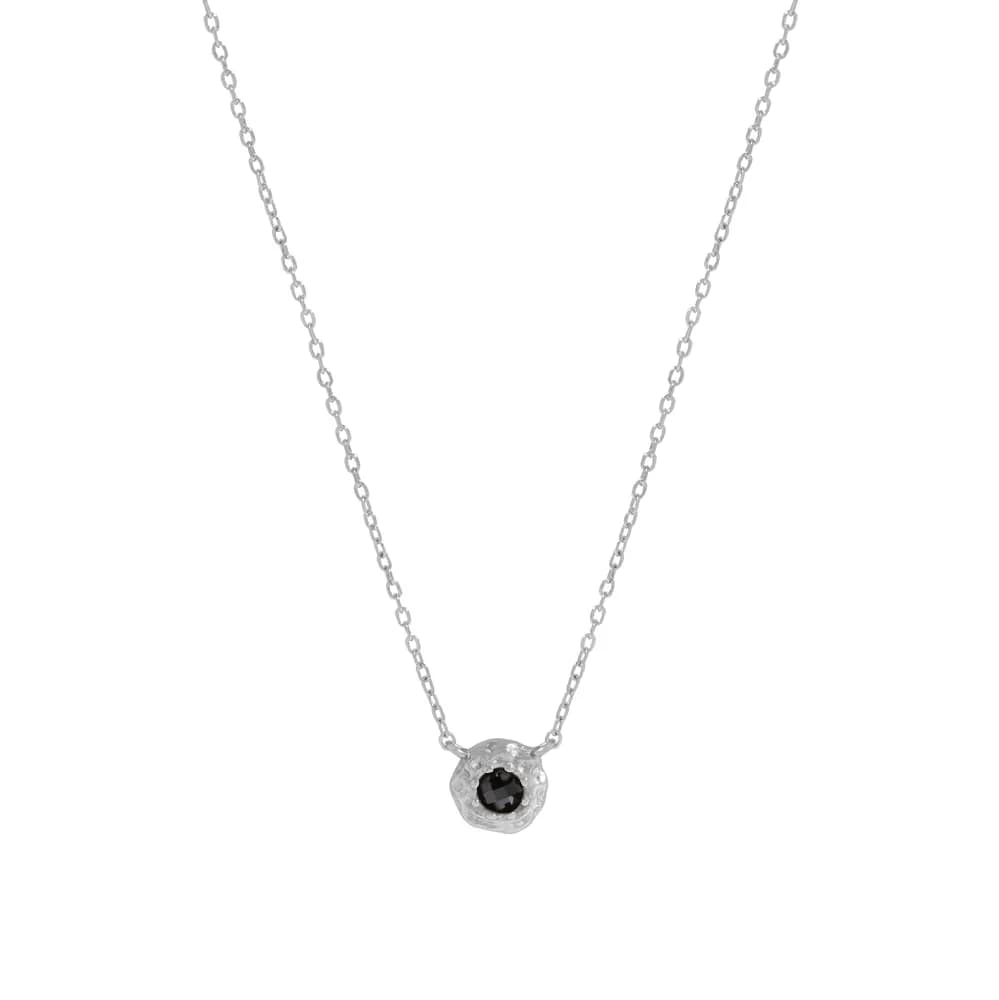 Bezel Black Stone Necklace in Platinum — Sterling silver