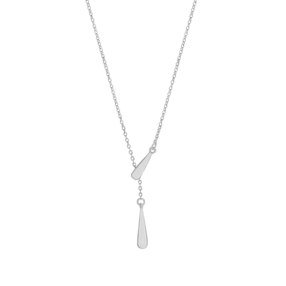 Y-Shape Teardrop Necklace in Platinum — Sterling silver