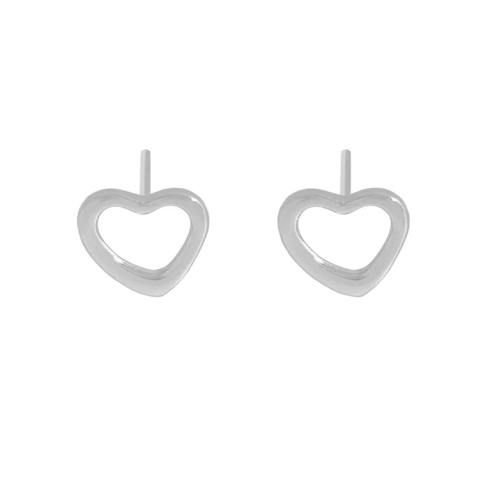 Open Heart Stud Earrings in Platinum — Sterling silver