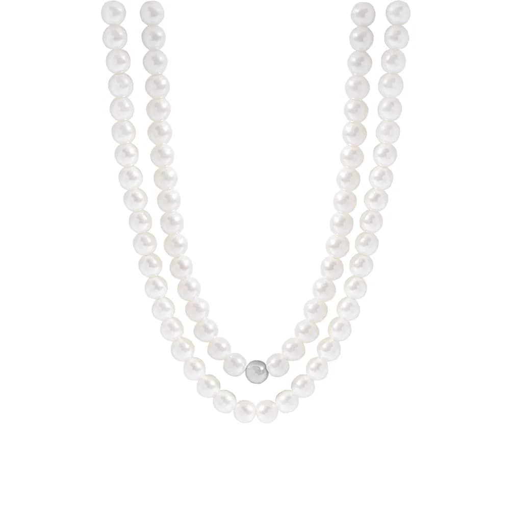 Double Pearl Necklace in Platinum — Sterling silver