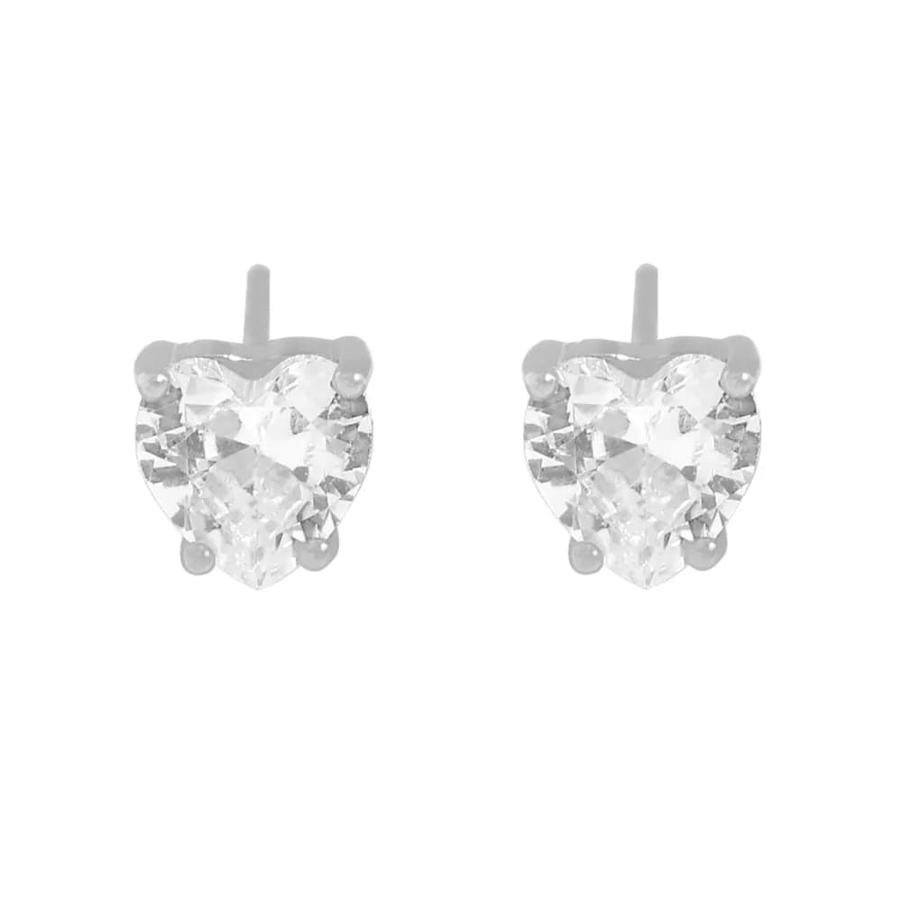 Heart-Cut Crystal Studs in Platinum — Sterling silver