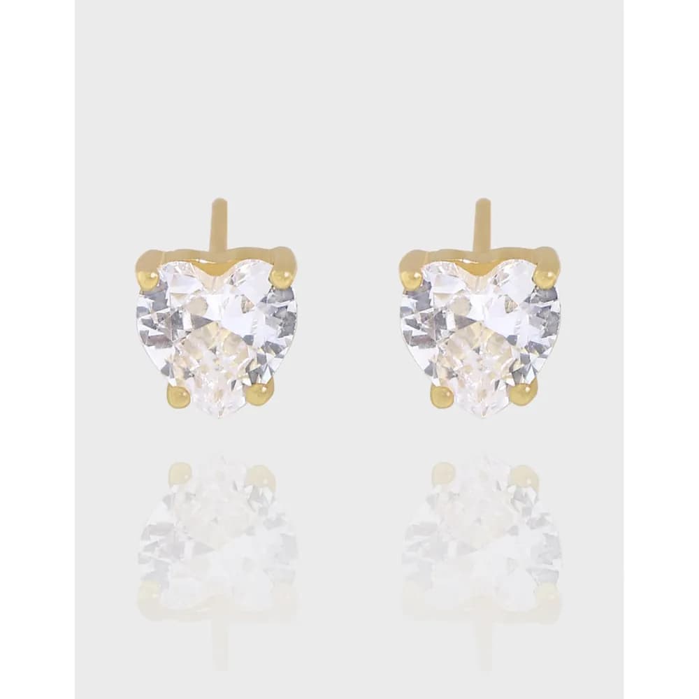 Polished sterling silver heart-cut crystal stud earrings with four-prong setting