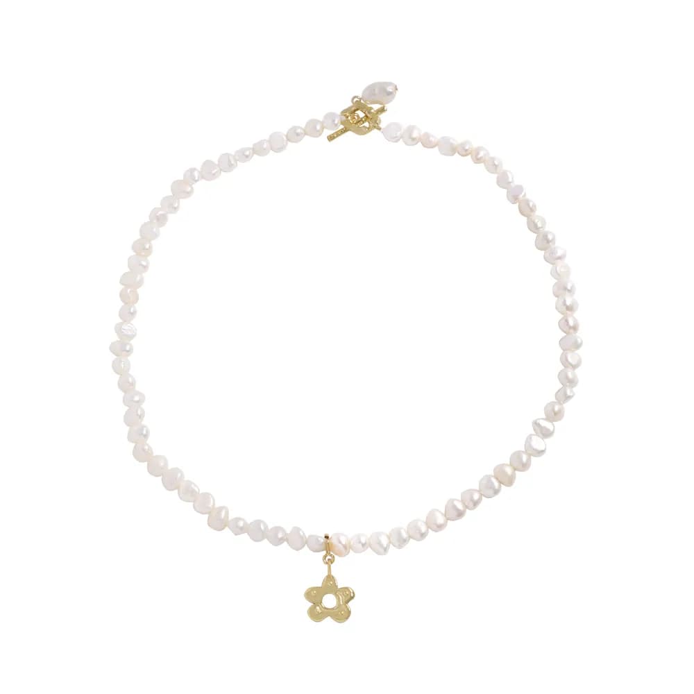 Pearl Charm Necklace in Gold — Sterling silver