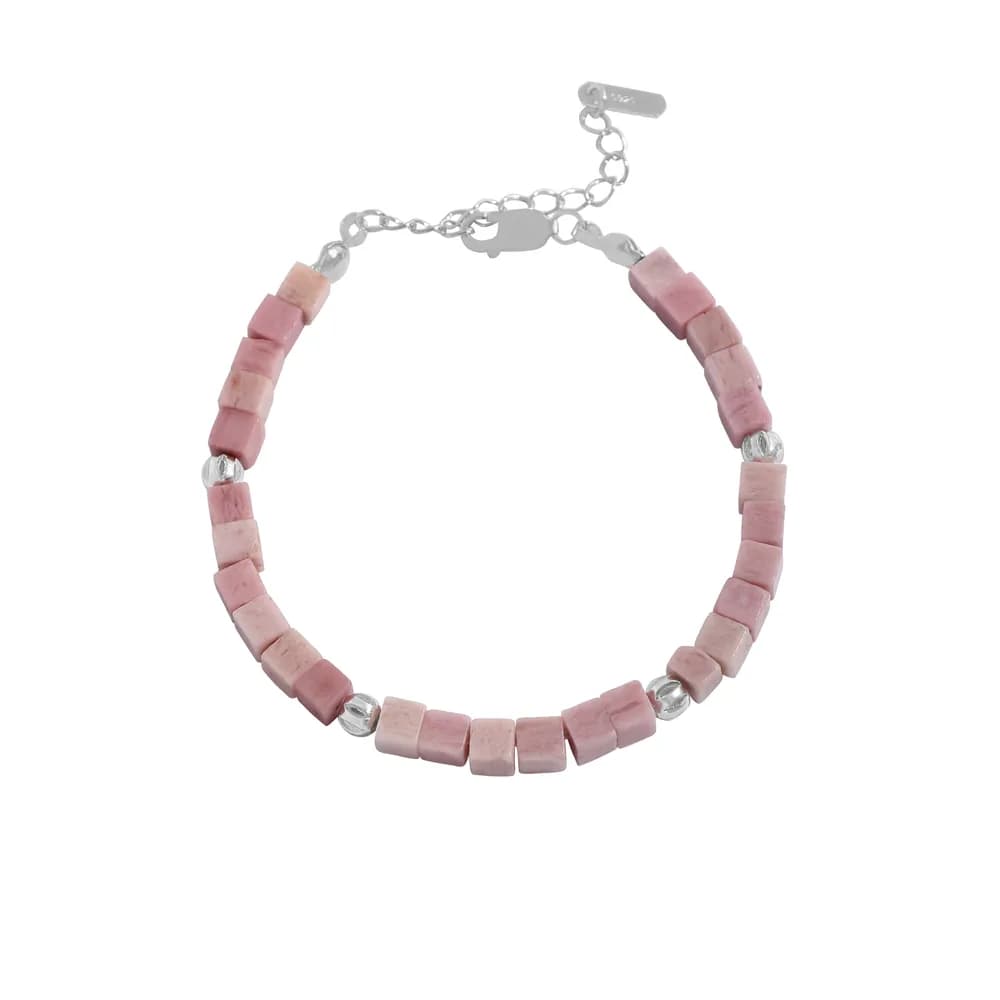 Pink Cube Bead Bracelet in Platinum — Sterling silver