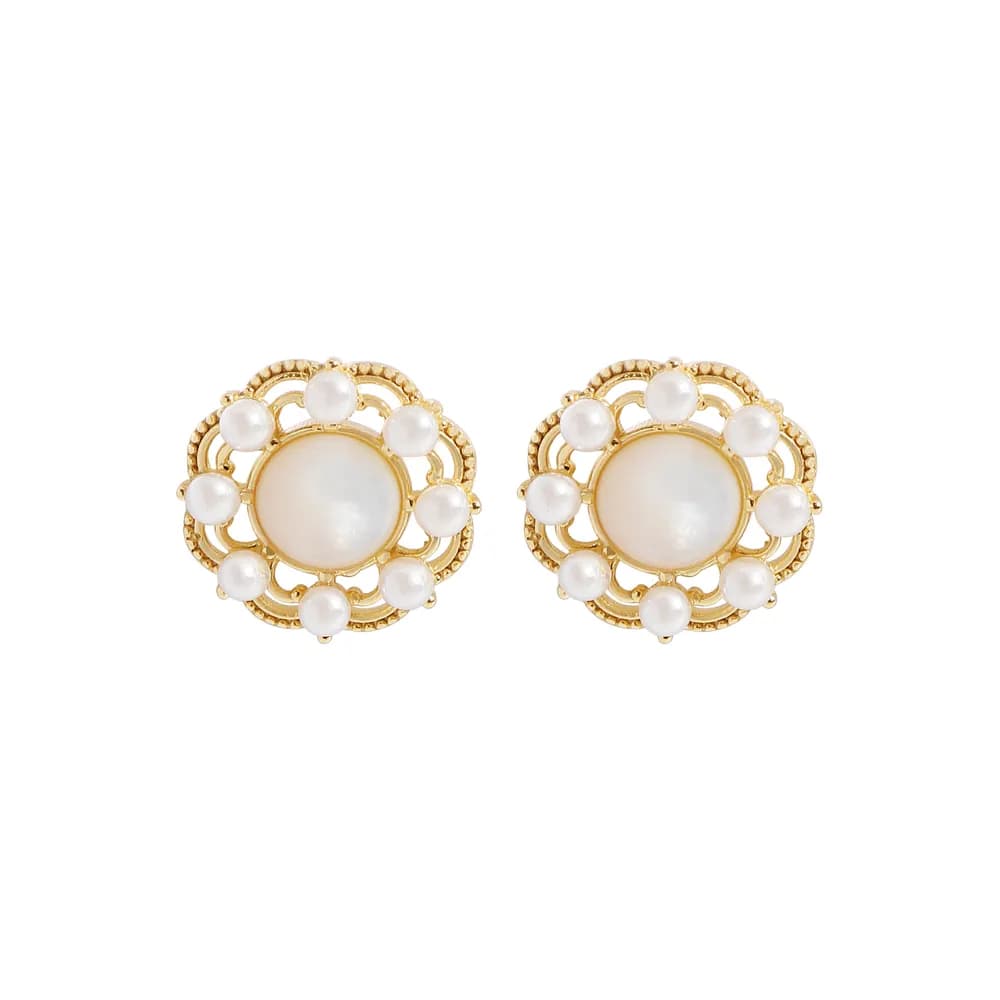 Pearl Circle Studs in Gold — Sterling silver