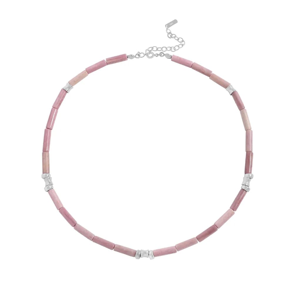 Pink Tube Bead Necklace in Platinum — Sterling silver