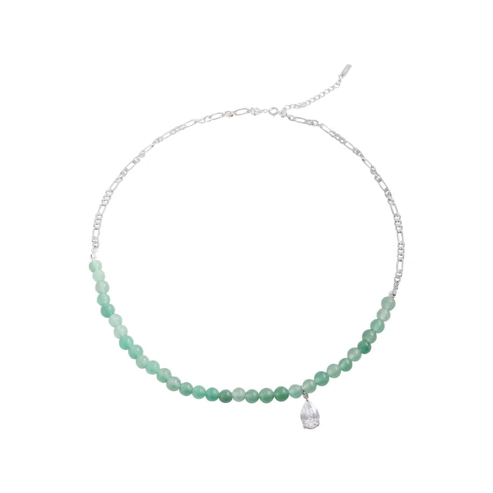Green Bead Necklace in Platinum — Sterling silver