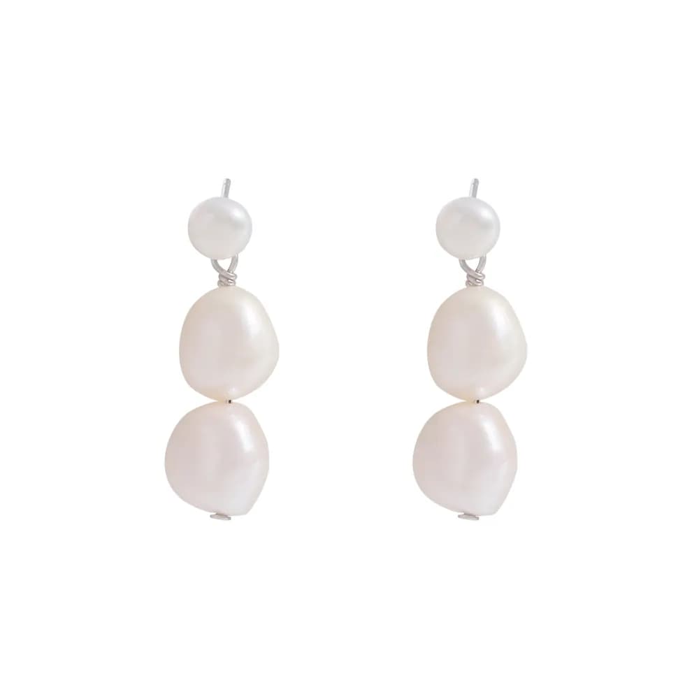 Baroque Pearl Drop Earrings in Platinum — Sterling silver
