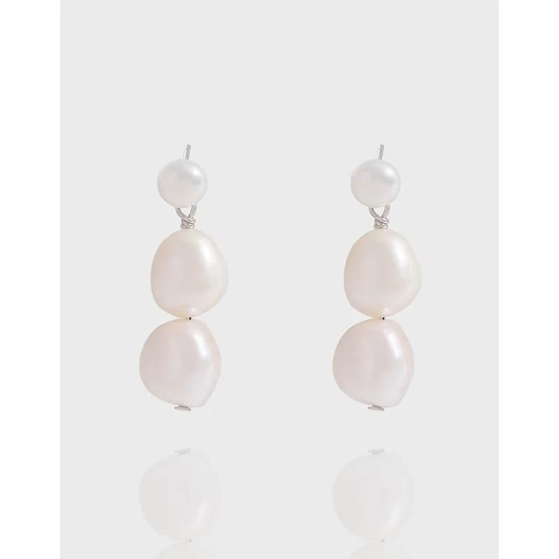Sterling silver Baroque Pearl Drop Earrings with stacked irregular pearls on posts
