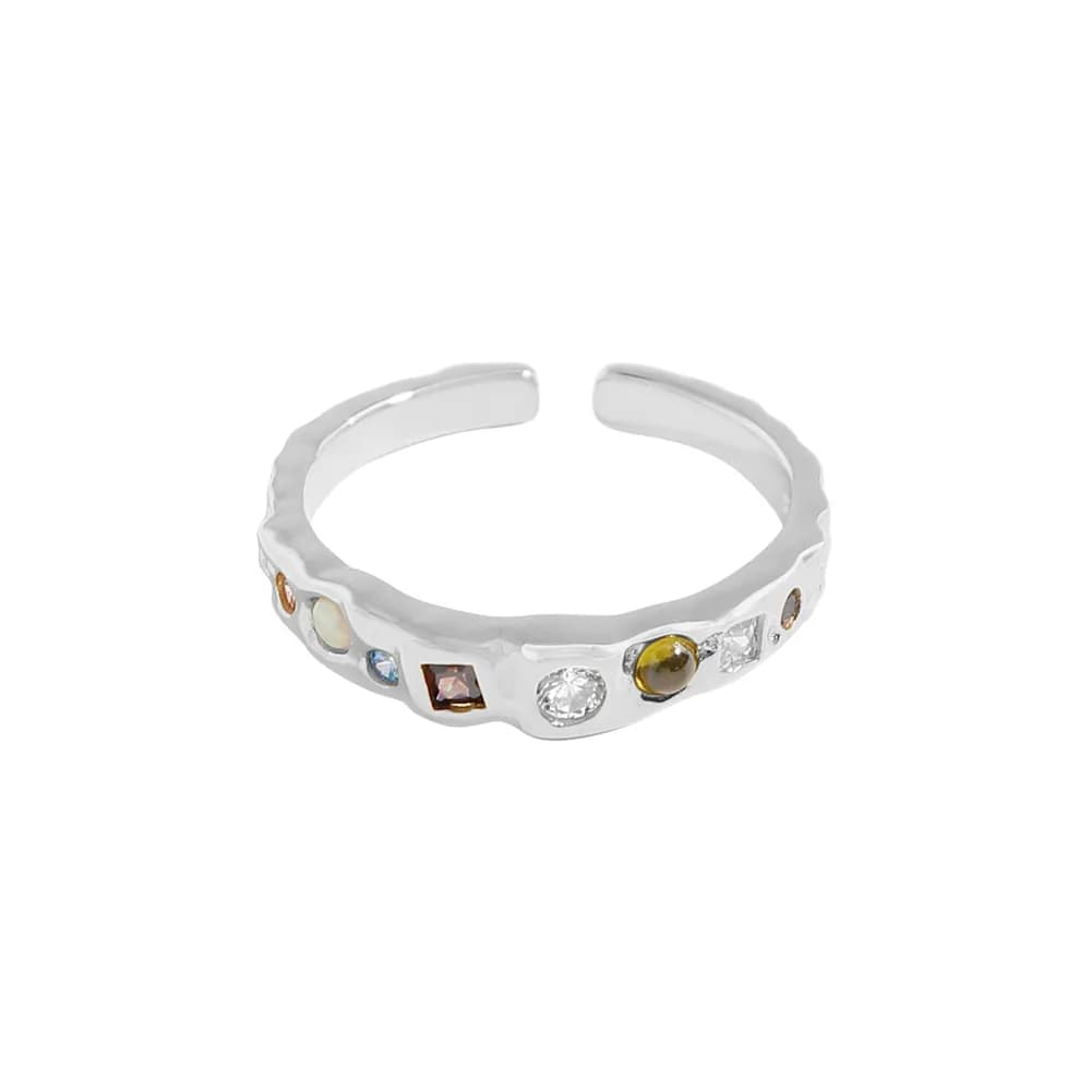 Multi Gem Ring in Platinum — Sterling silver
