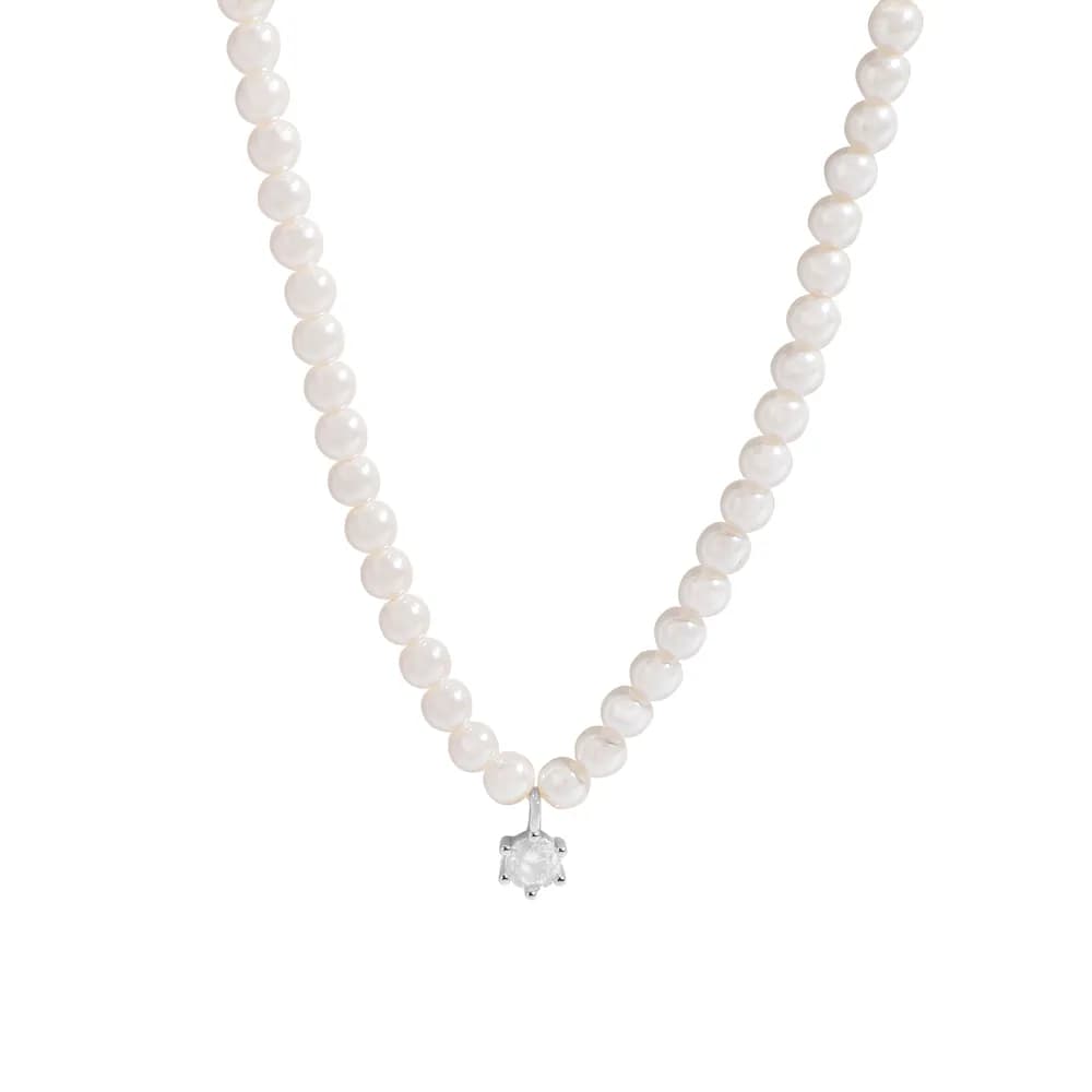 Double Pendant Pearl Necklace in Platinum — Sterling silver