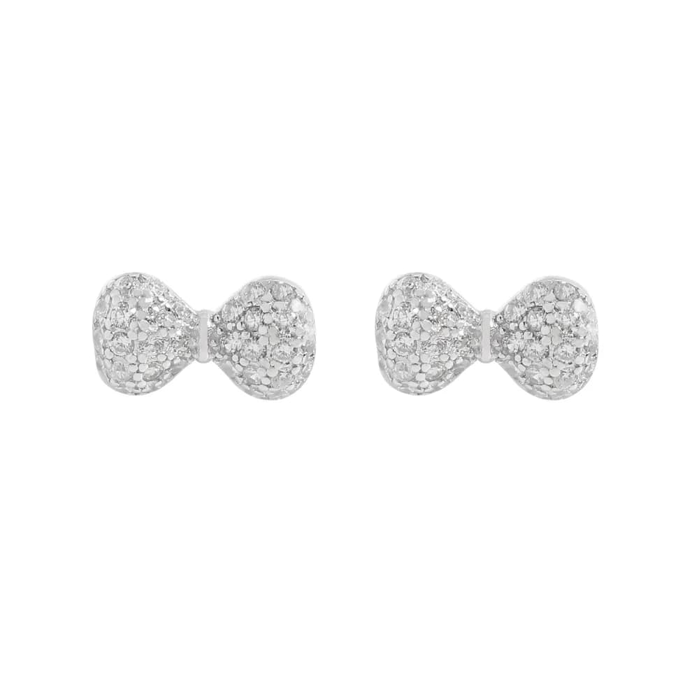 Pavé Bow Earrings in Platinum — Sterling silver