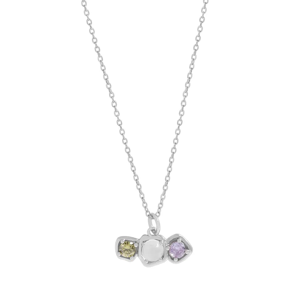 Triple Bezel Pendant Necklace in Platinum — Sterling silver