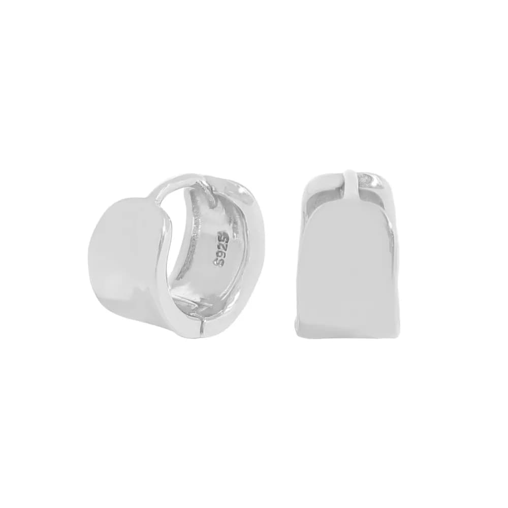 Rectangular Huggie Hoops Earrings in Platinum — Sterling silver