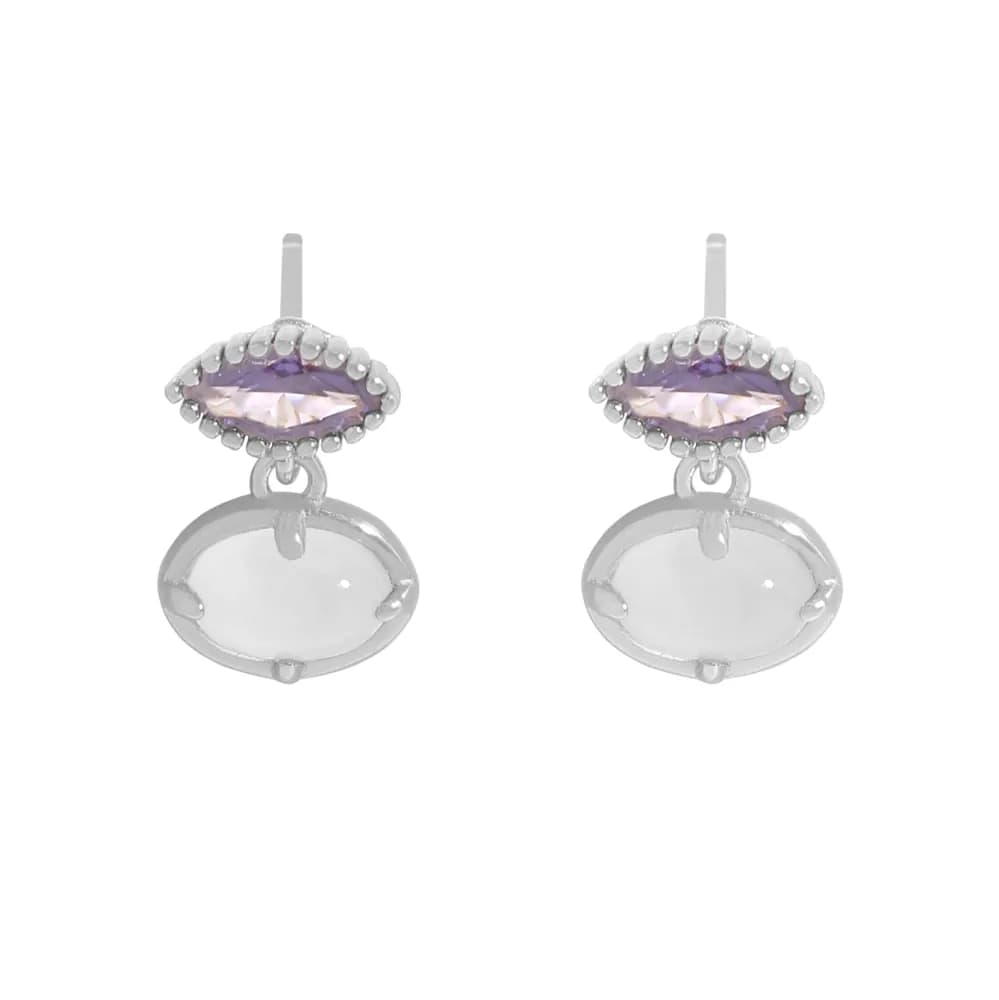 Amethyst Halo Drop Earrings in Platinum — Sterling silver
