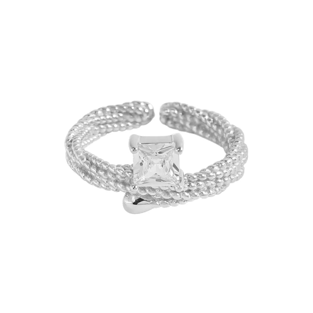 Princess Cut Rope Ring in Silver — Sterling silver