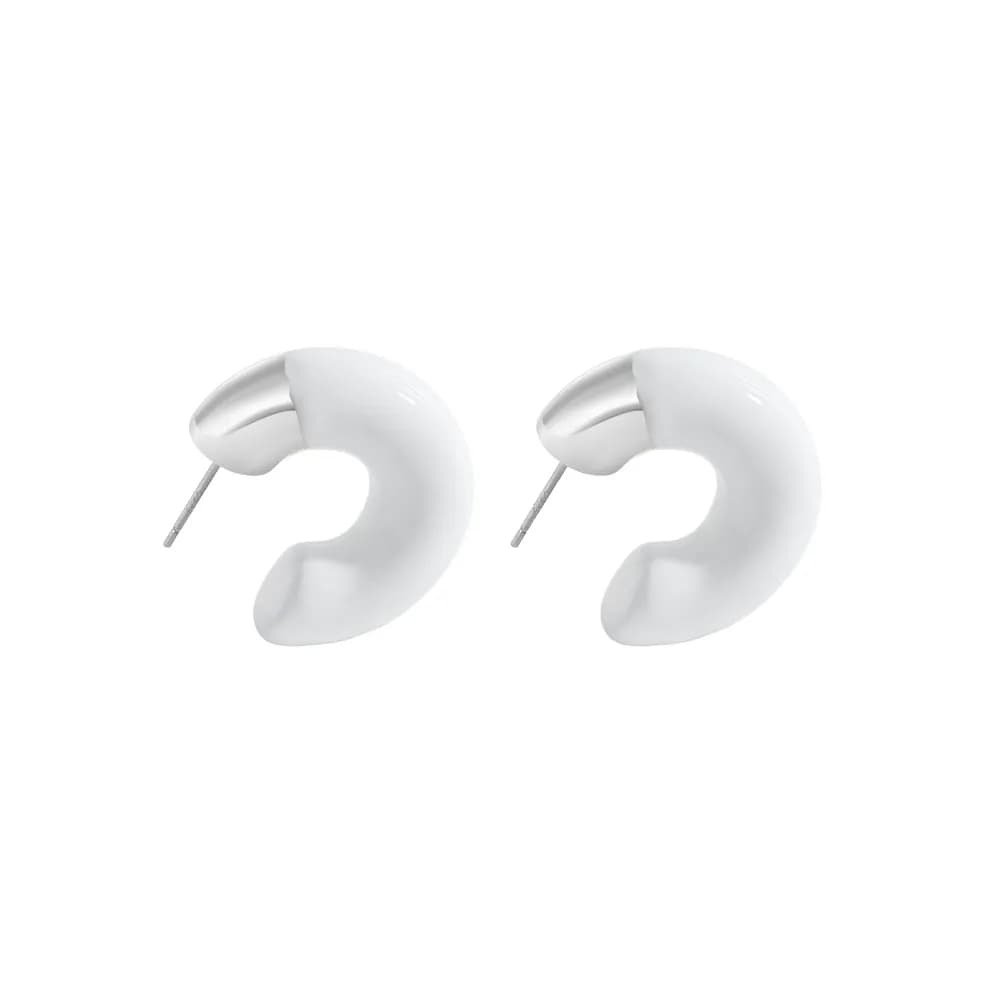 Crescent Hoop Earrings in White — Sterling silver