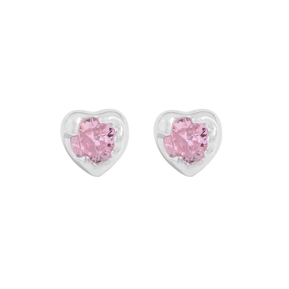 Heart Pink Gem Earrings in Platinum — Sterling silver