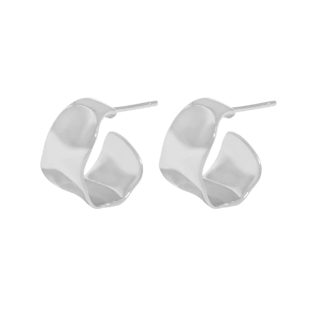 Curved Square Hoop Earrings in Platinum — Sterling silver