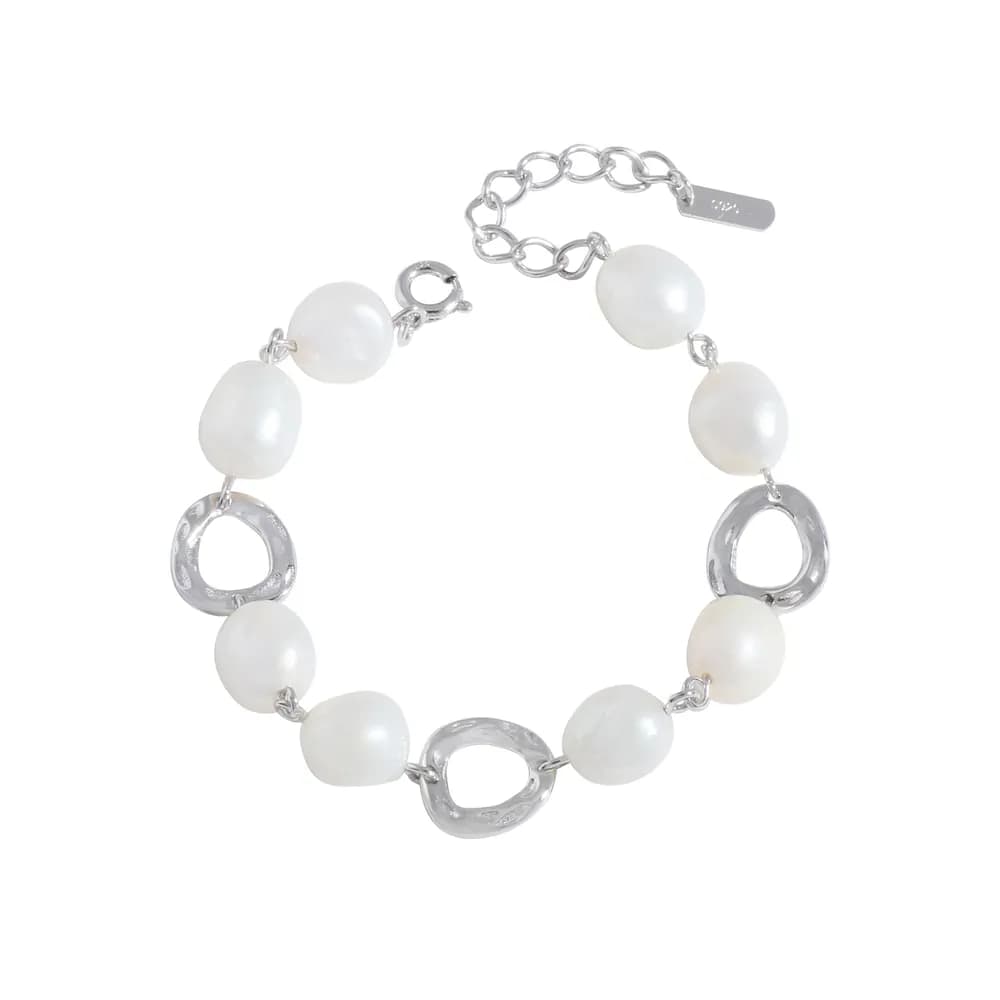Pearl Bead Bracelet in Platinum — Sterling silver