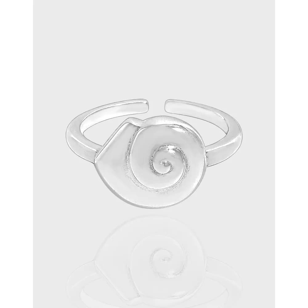 Polished sterling silver spiral ring with open adjustable band and coiled center