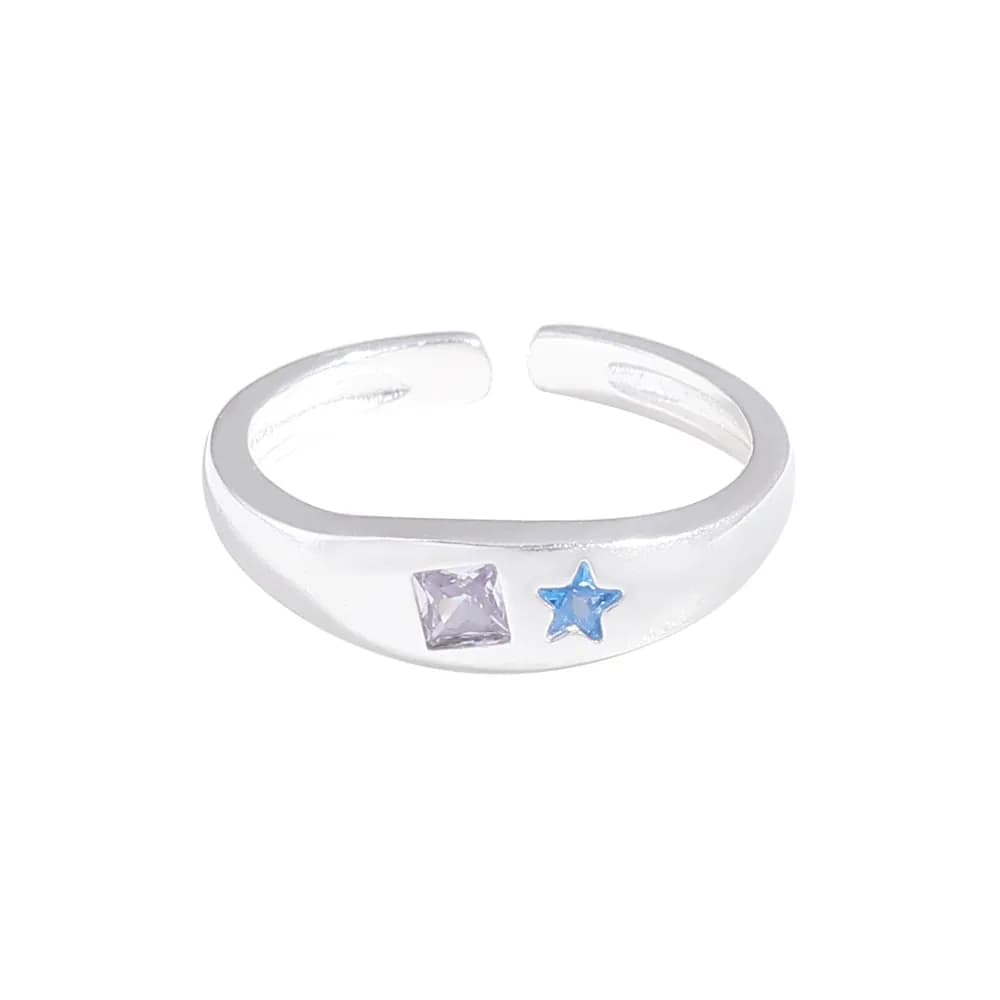 Star and Square Ring in Silver — Sterling silver