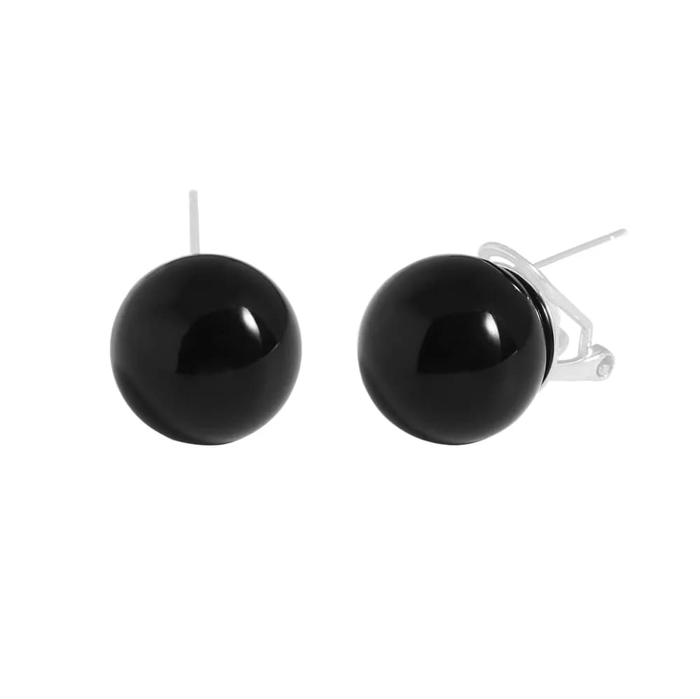 Black Ball Stud Earrings in Silver — Sterling silver
