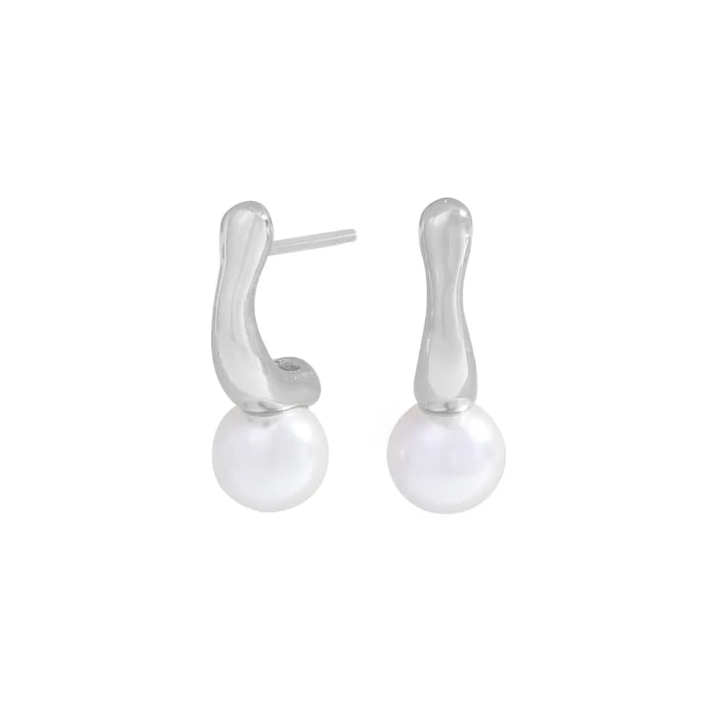 Pearl Drop Earrings in Platinum — Sterling silver